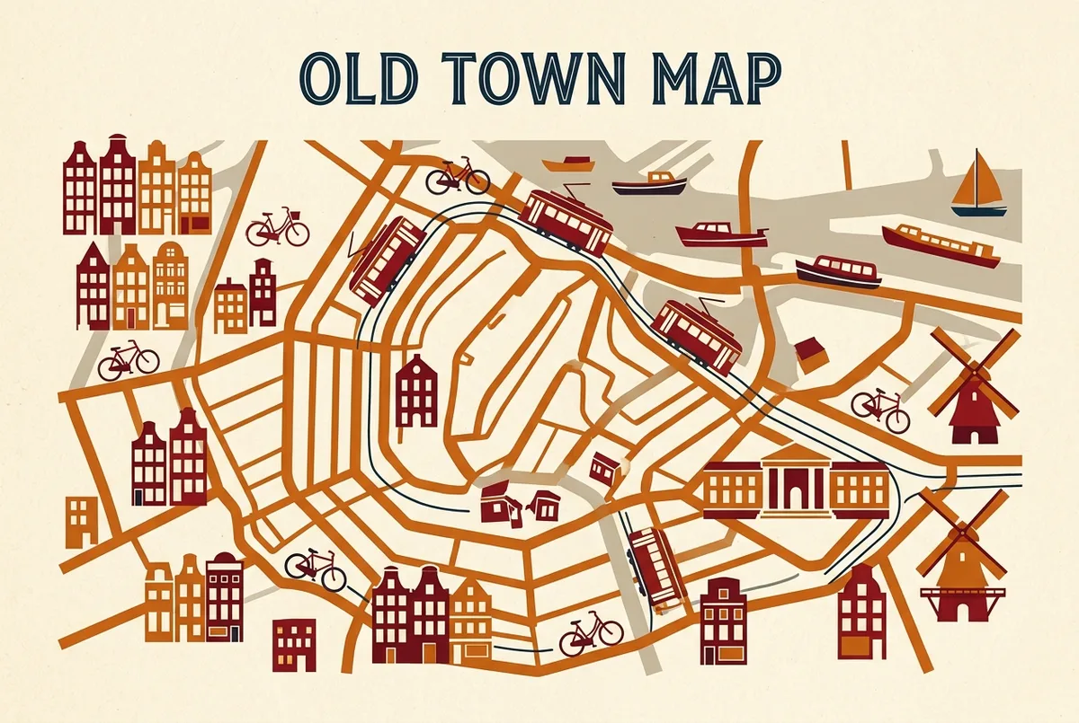 Simple illustrated map of Malaga's old town showing the Picasso Museum Malaga and Picasso's birthplace house about ten minutes apart