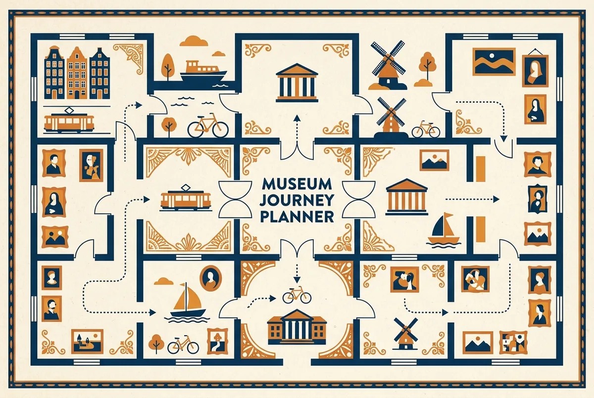 infografia ilustrada mostrando de forma generica los distintos tipos de obra del museo picasso malaga: pintura, ceramica, escultura y dibujo