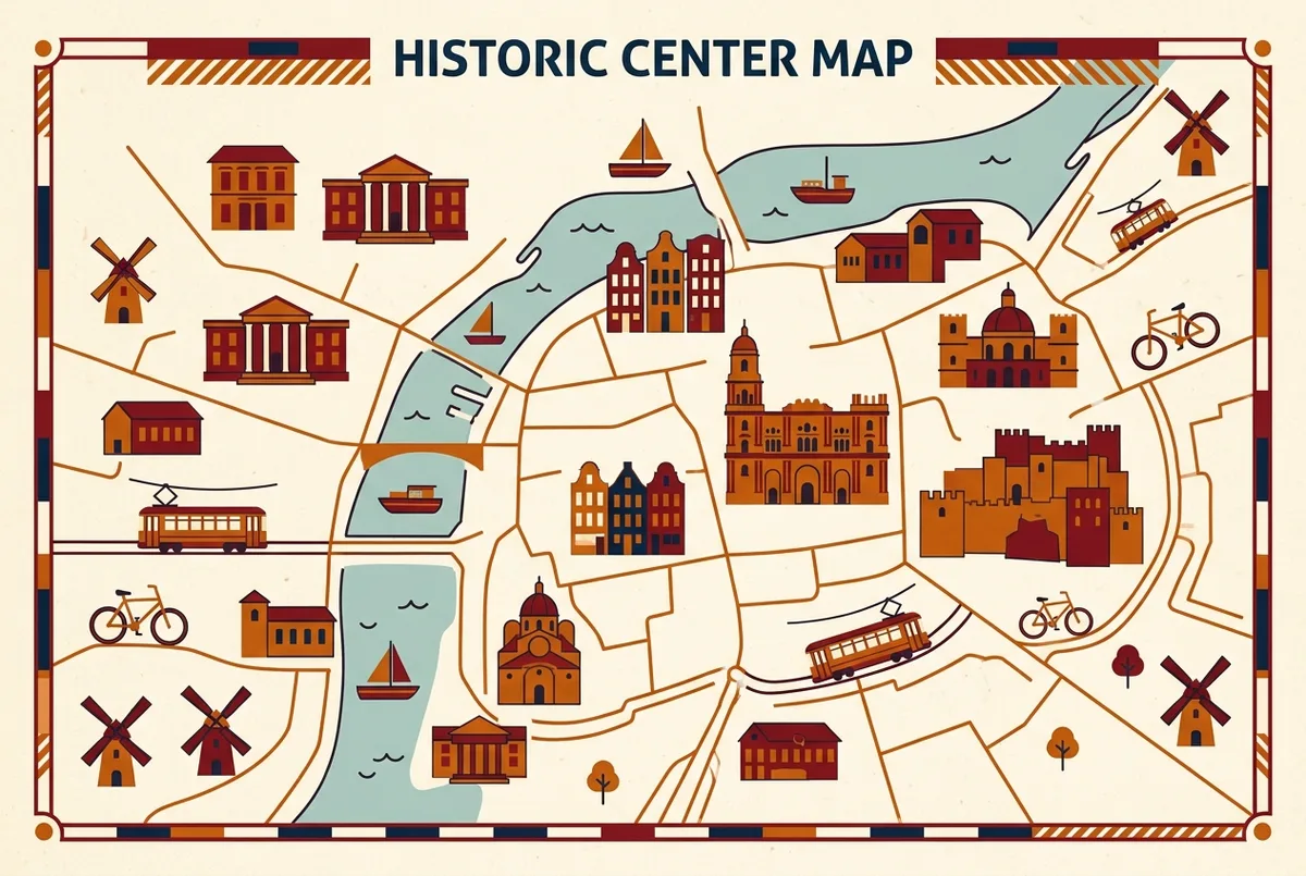 mapa sencillo del centro histórico de málaga mostrando el museo picasso malaga y puntos cercanos como la alcazaba la catedral y la plaza de la merced con iconos genéricos
