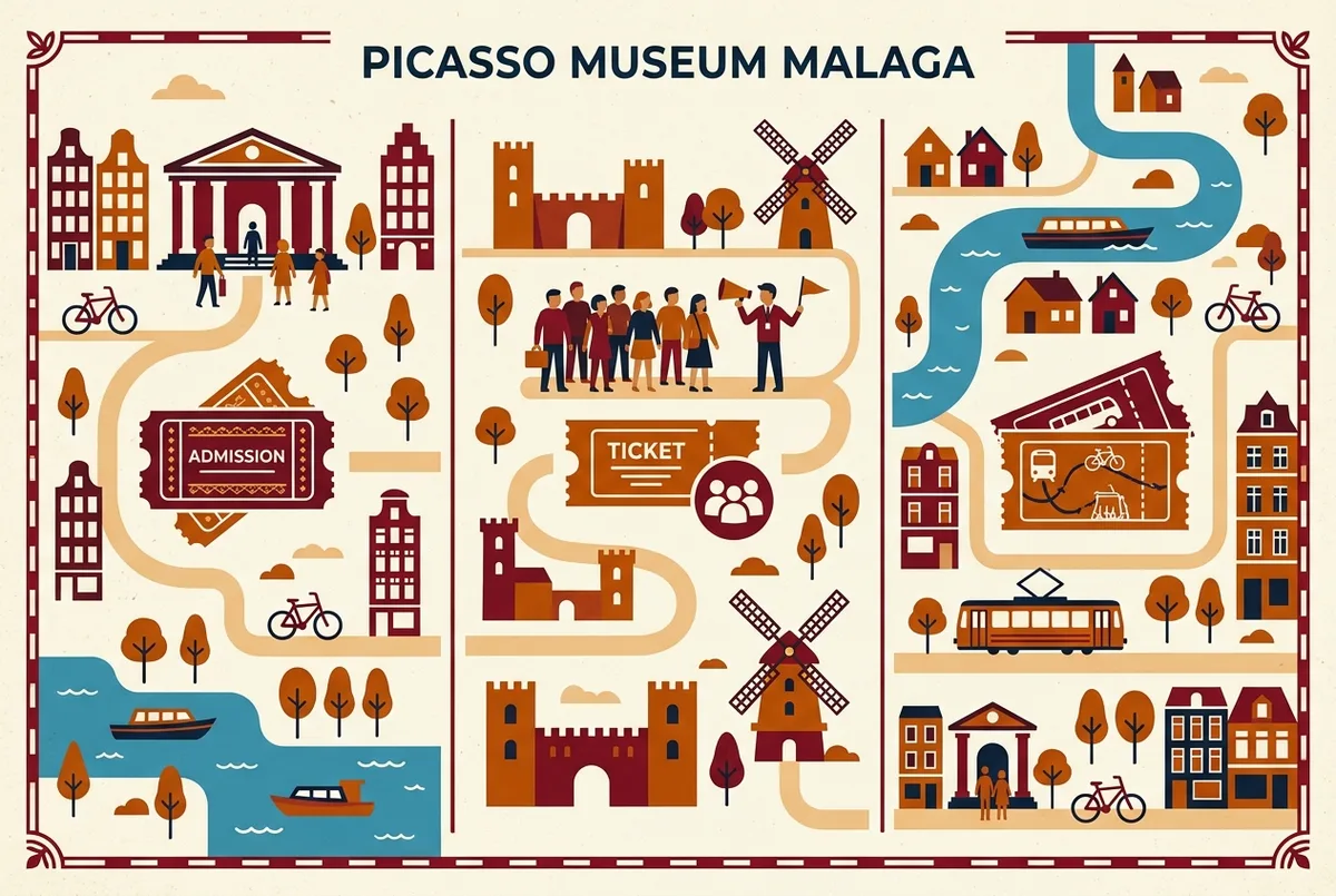tabella comparativa tra ingresso semplice, visita guidata in piccolo gruppo e visita privata al museo picasso malaga, senza cifre specifiche